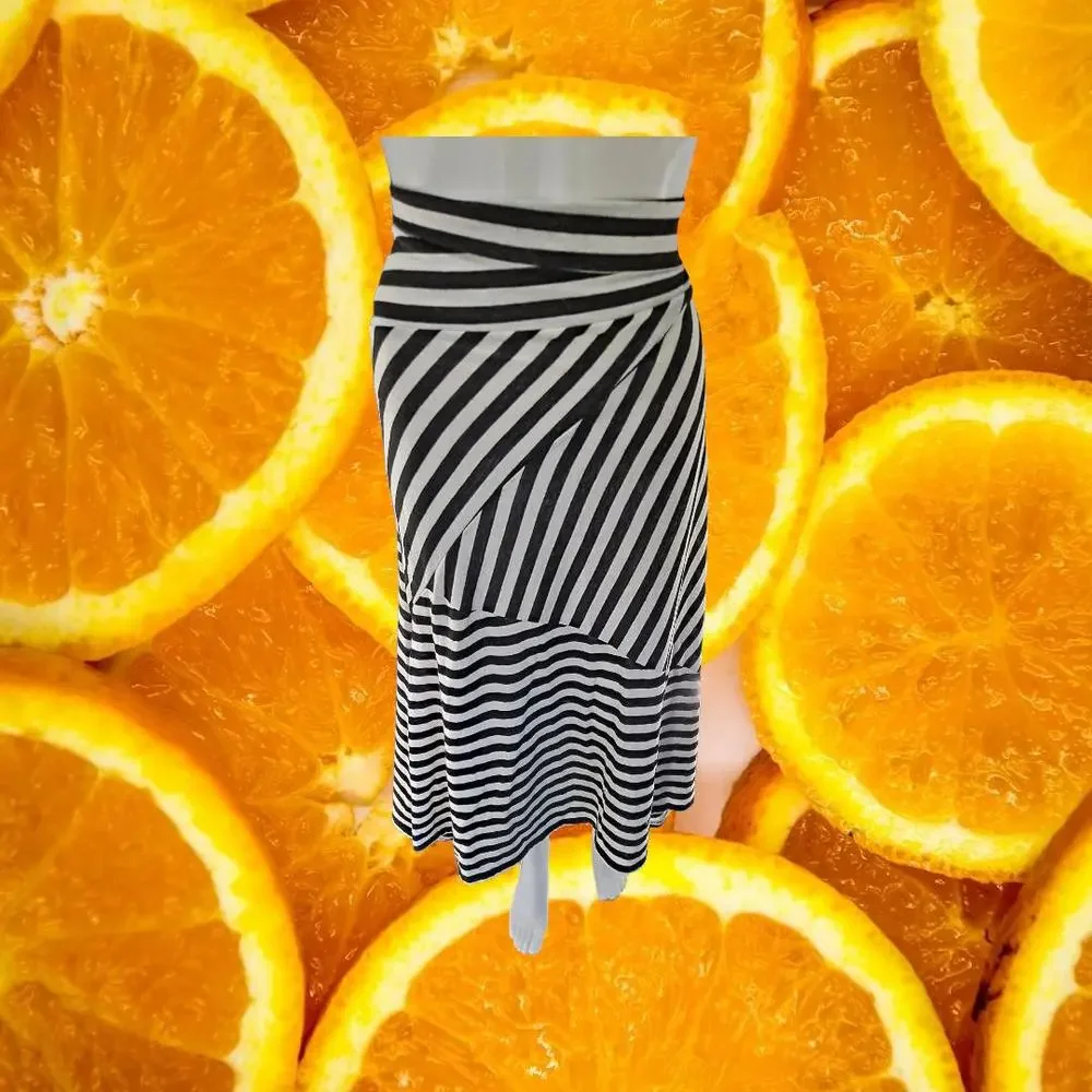 Body Central Black and‎ White Striped Long Skirt Size XL